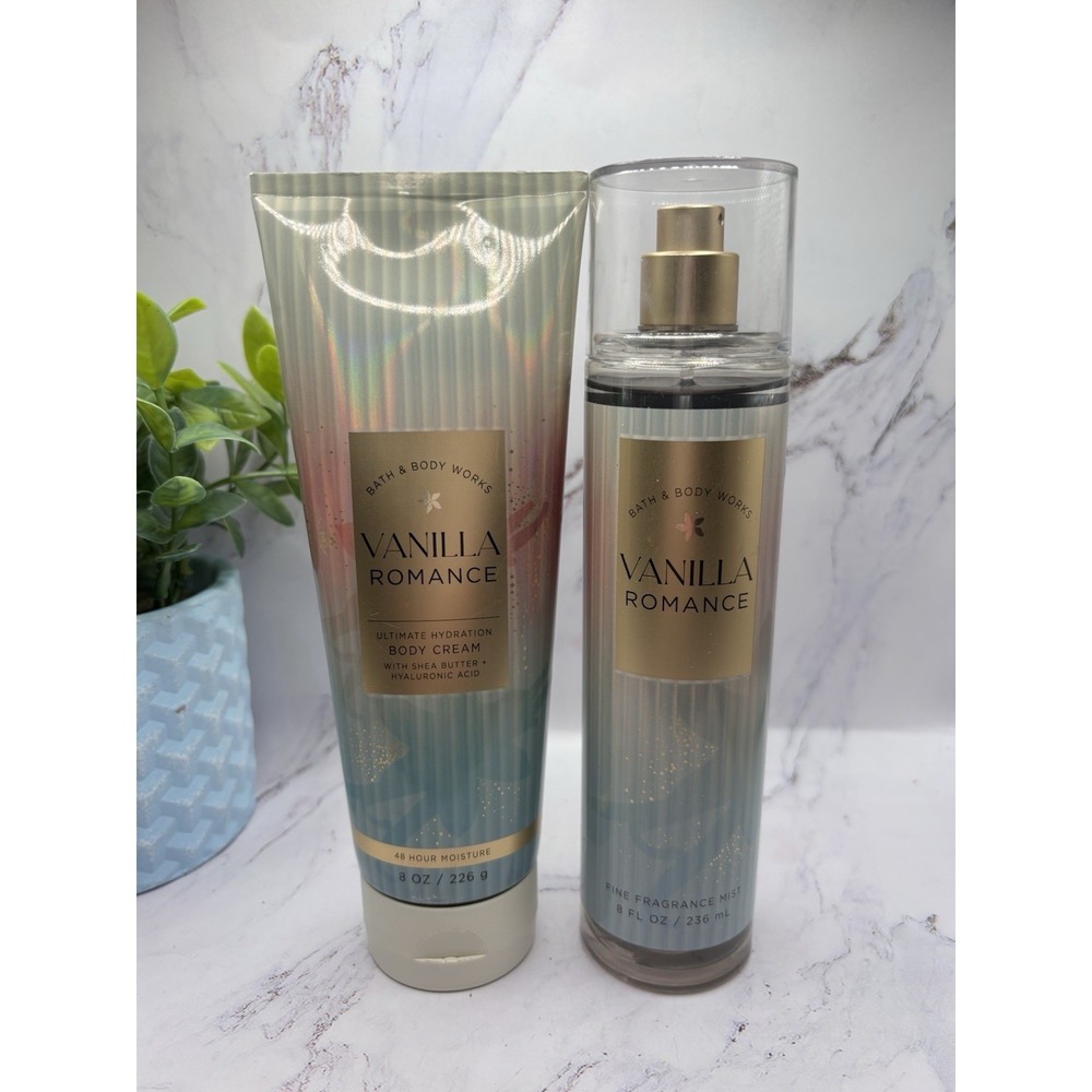 Bath & Body Works VANILLA ROMANCE Body Mist‎ Spray & Body Cream 8oz Set